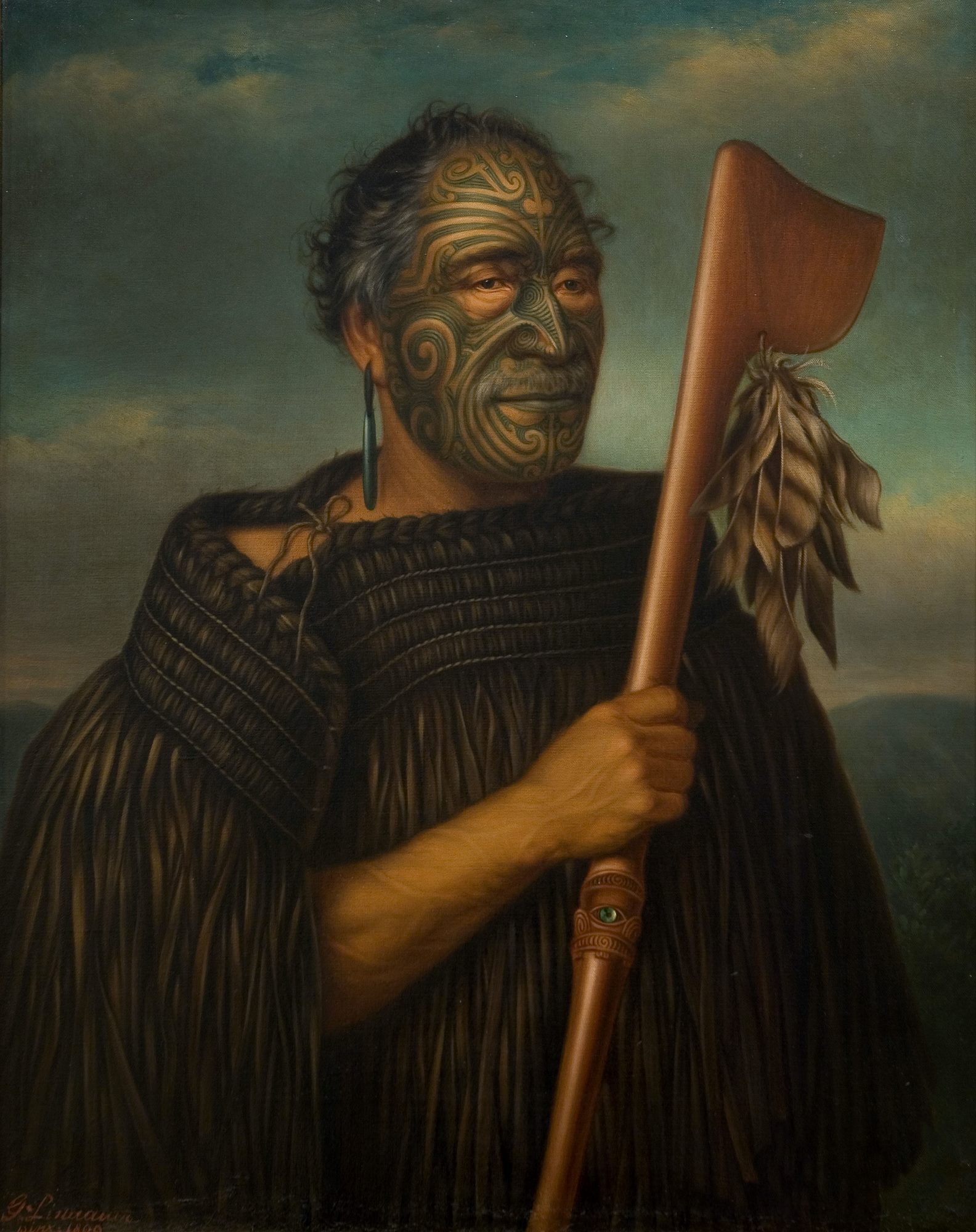 Retrato de Tamati Waka Nene con tā moko facial completo, pintado por Gottfried Lindauer en 1890