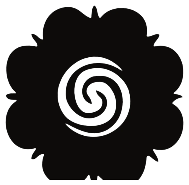 Rosa de Borneo de contorno lobulado con espiral central abierta, dibujo de Leo Martínez.