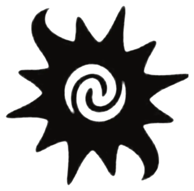 Rosa de Borneo de puntas irregulares con espiral central, dibujo de Leo Martínez.