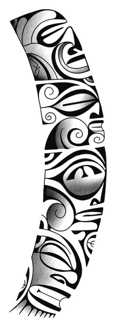 Composición vertical de tikis encadenados para brazo completo, dibujo de Leo Martínez.